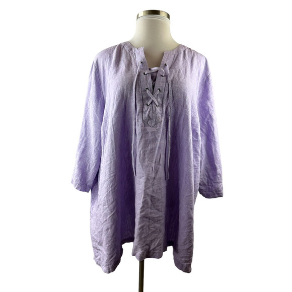 NWT Catherines Linen Blend Tunic Top Lagonlook Light Purple Womens Plus Size 4X - Picture 5 of 8